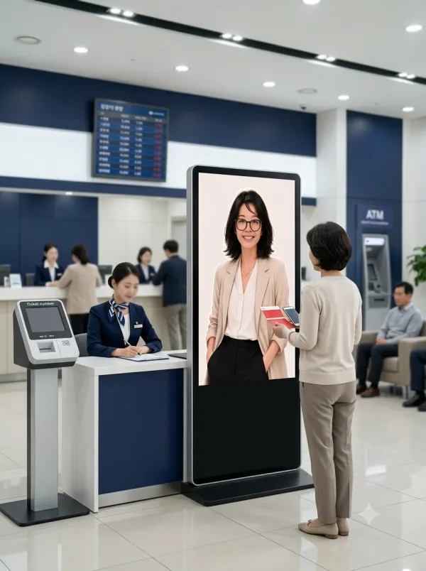 MijA welcoming customers at a bank