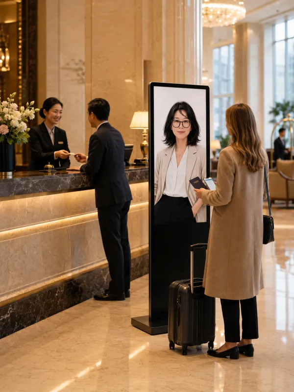 MijA greeting guests at a hotel lobby